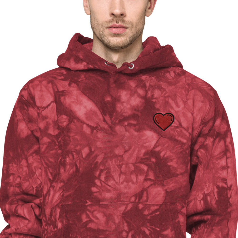 Unisex Champion tie-dye hoodie heart red